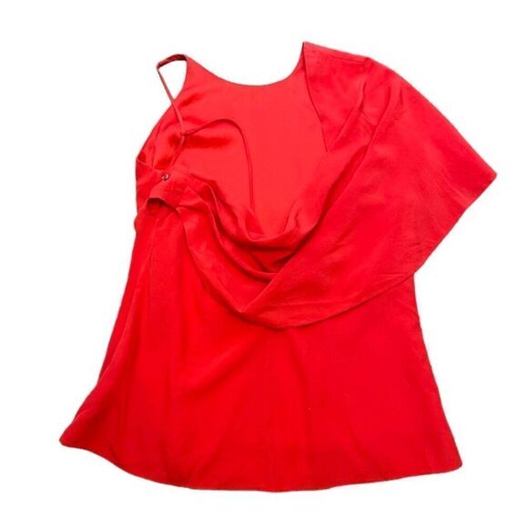 Cushnie 100% Silk Cold Shoulder Cape Sleeve Top Red Strappy Women's Size 6 - Picture 6 of 9